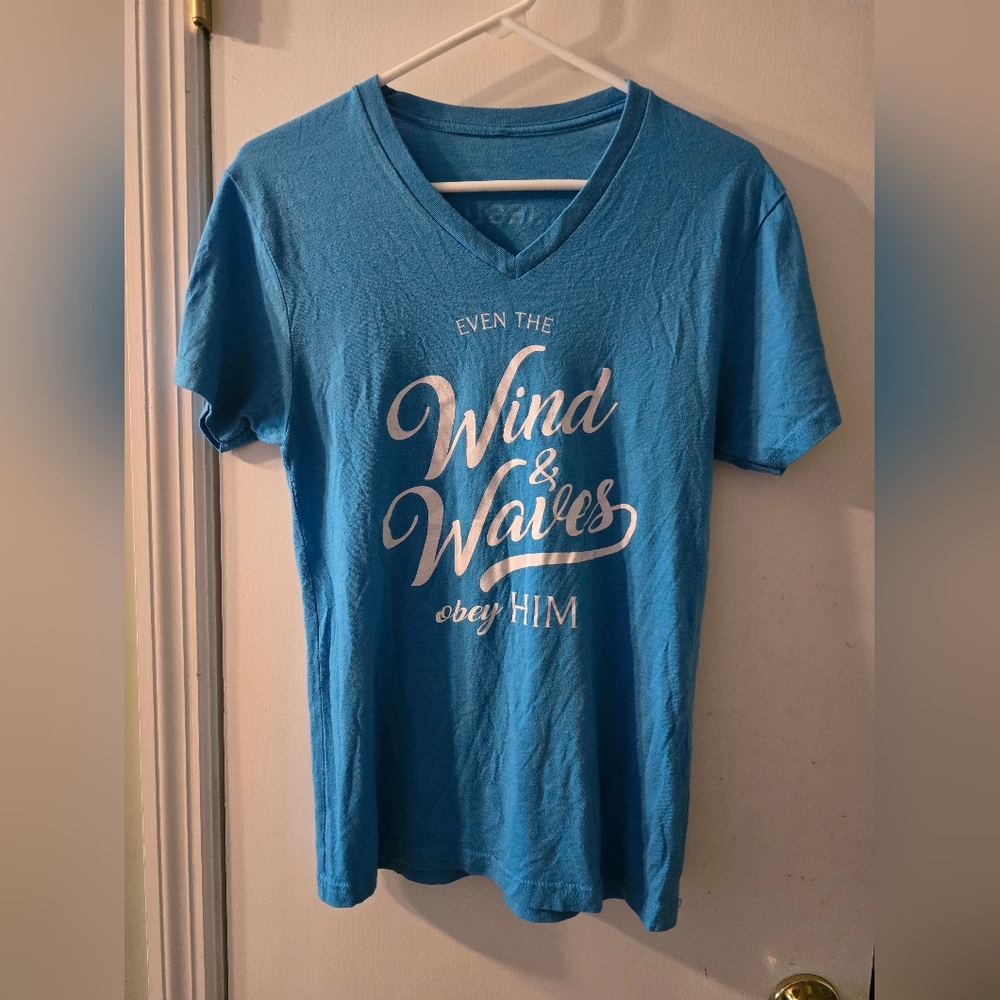 Even the Wind and Waves Obey Him, Women's T-shirt, Blue, medium